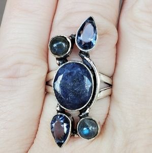 New Sapphire, Amethyst, Labradorite 925 Silver Ring.